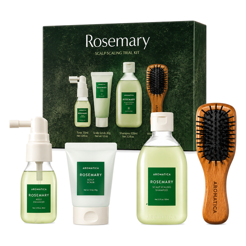 Aromatica – Rosemary Scalp Scaling Trial Kit (With Mini Wooden Hair Brush) – 1set (4items)