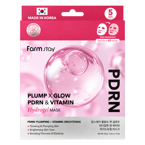 Farmstay – Plump x Glow PDRN and Vitamin Hydrogel Mask, 5 sheets