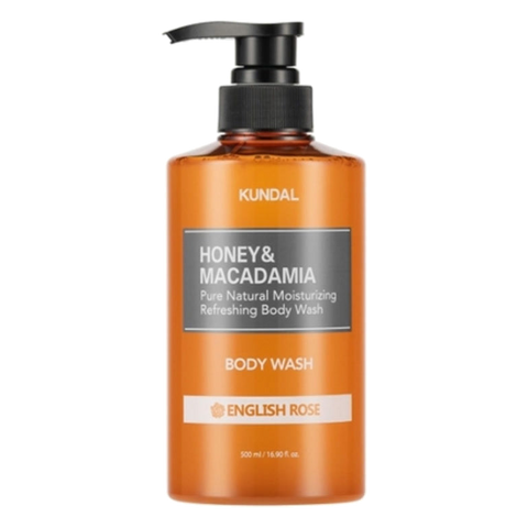 KUNDAL – Honey & Macadamia Pure Body Wash, English Rose, 500ml