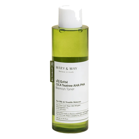 Mary & May – Vegan CICA Tea Tree + AHA PHA Blemish Toner, 200ml