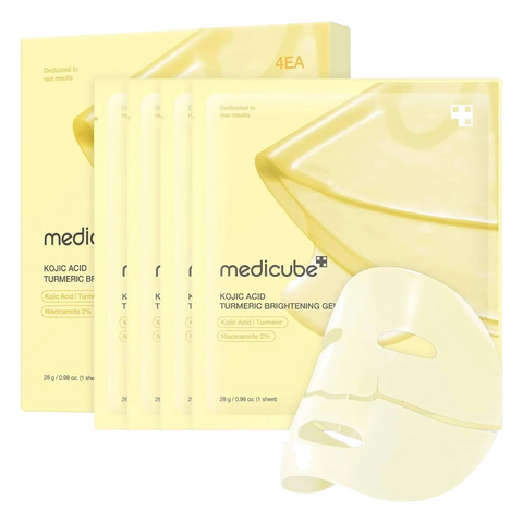 Medicube – Kojic Acid Turmeric Brightening Gel Mask, 1 Box, 4 sheets x 28g