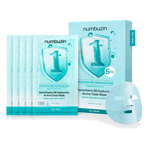 Numbuzin – No.1 Pantothenic B5 Hyaluronic Active Clear Mask – 26ml x 5 pcs