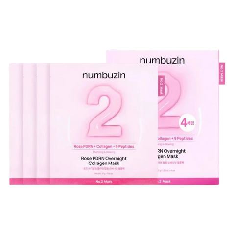 Numbuzin – No.2 Rose PDRN Overnight Collagen Mask, 1 Box, 37g x 4ea