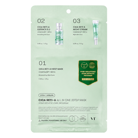 VT Cosmetic – Cica Reti-A All In One 3 Step Mask, 1.5g + 1.5g + 25g
