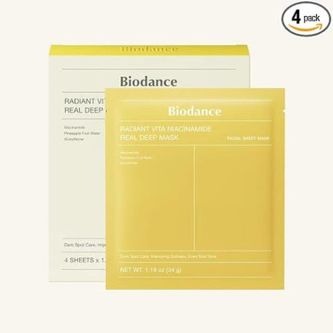 Biodance – Radiant Vita Niacinamide Real Deep Mask, 4 x 34g