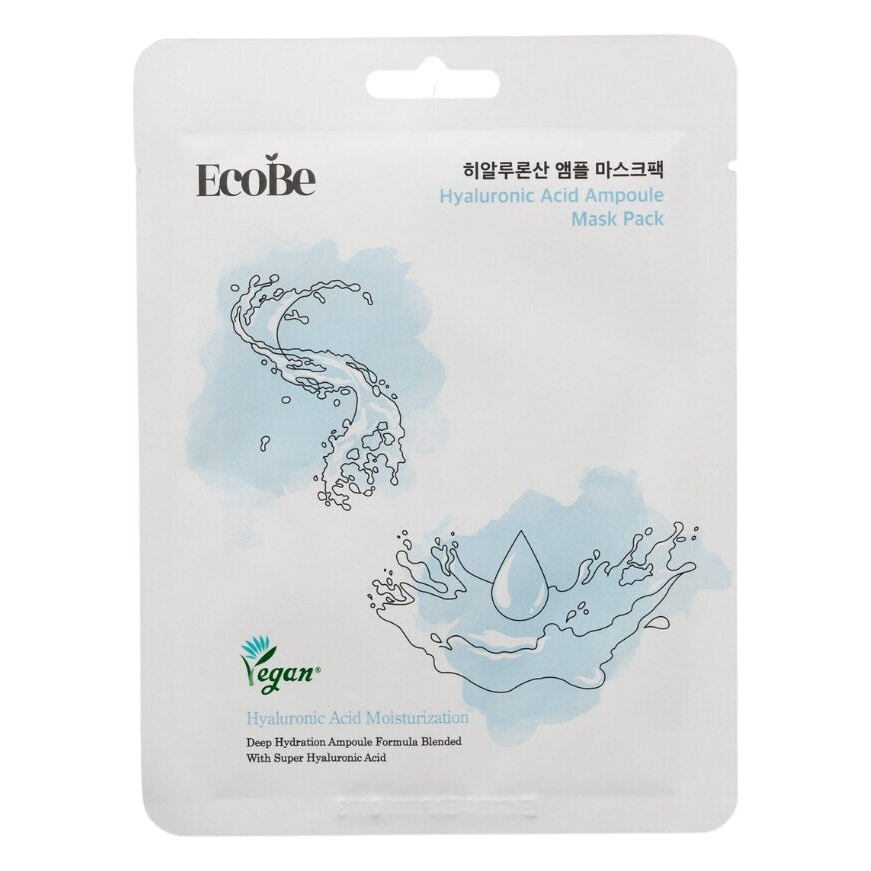 EcoBe – Hyaluronic Acid Vegan Ampoule Sheet Mask, 25ml