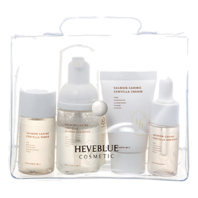 HEVEBLUE – Salmon Caring Centella Special Travel Kit Bag, 4pcs – 13ml + 25ml + 20ml + 30ml