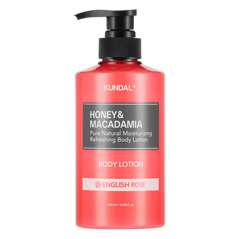 KUNDAL – Honey & Macadamia Pure Body Lotion, English Rose, 500ml