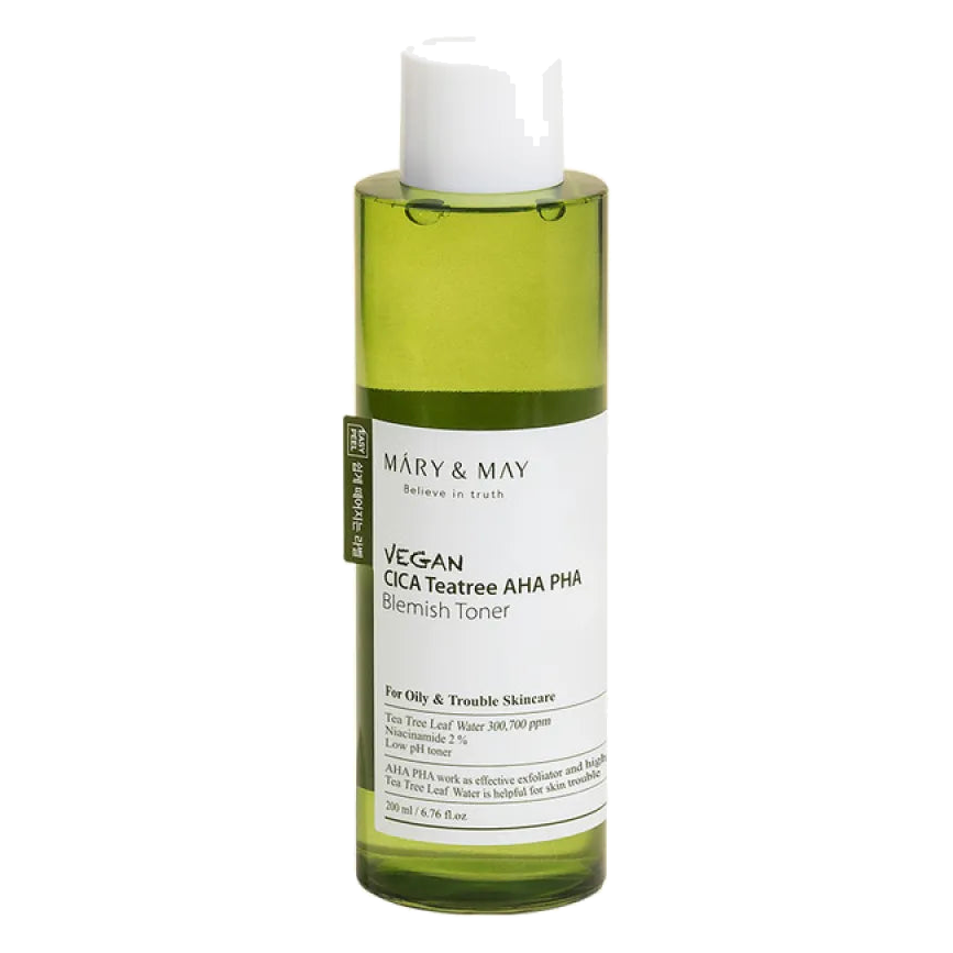 Mary & May – Vegan CICA Tea Tree + AHA PHA Blemish Toner, 200ml