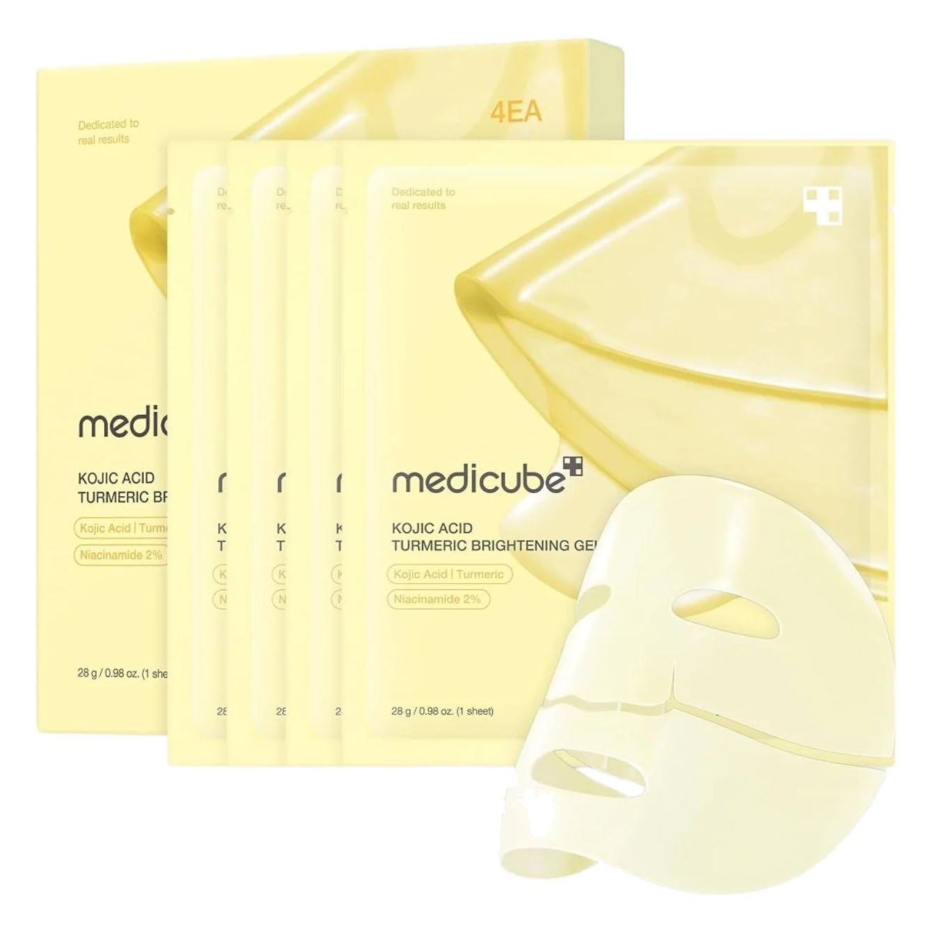 Medicube – Kojic Acid Turmeric Brightening Gel Mask, 1 Box, 4 sheets x 28g