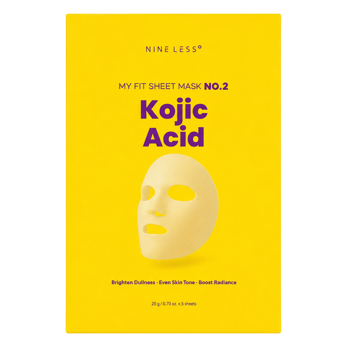 NINE LESS – My Fit Sheet Mask No.2 Kojic Acid, 1 Box, 20g x 5ea