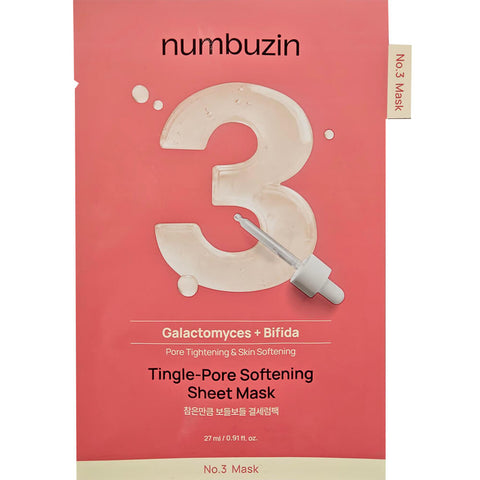 Numbuzin – No. 3 Tingle Pore Softening Sheet Mask, 27ml, 1 piece