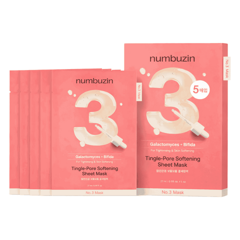 Numbuzin – No. 3 Tingle Pore Softening Sheet Mask, 1 Box, 5ea