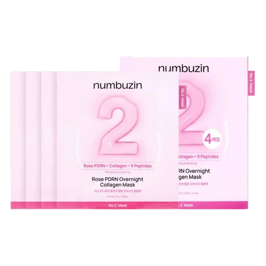 Numbuzin – No.2 Rose PDRN Overnight Collagen Mask, 1 Box, 37g x 4ea
