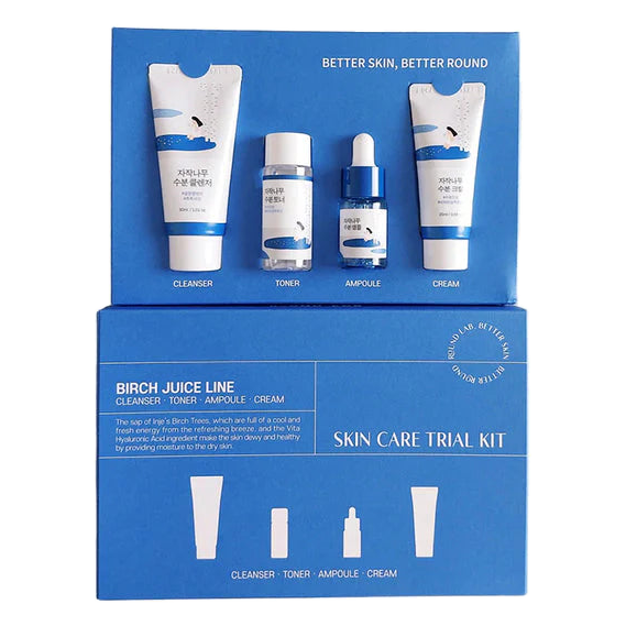 Round Lab – Birch Juice Trial Kit (Cleanser+Toner+Ampoule+Cream)