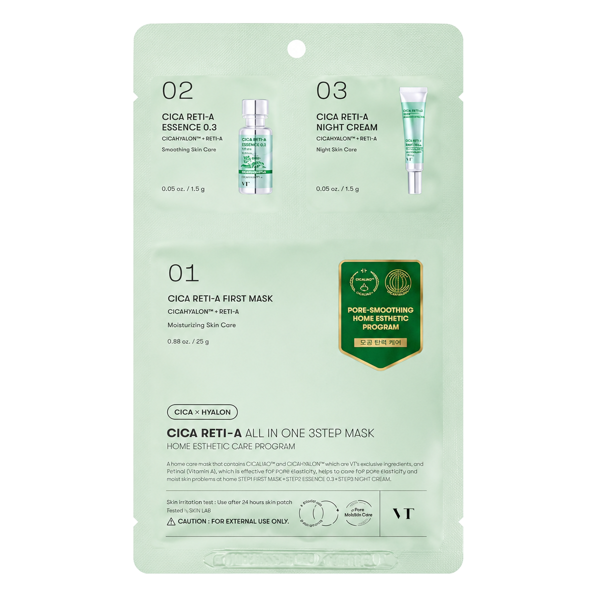 VT Cosmetic – Cica Reti-A All In One 3 Step Mask, 1.5g + 1.5g + 25g